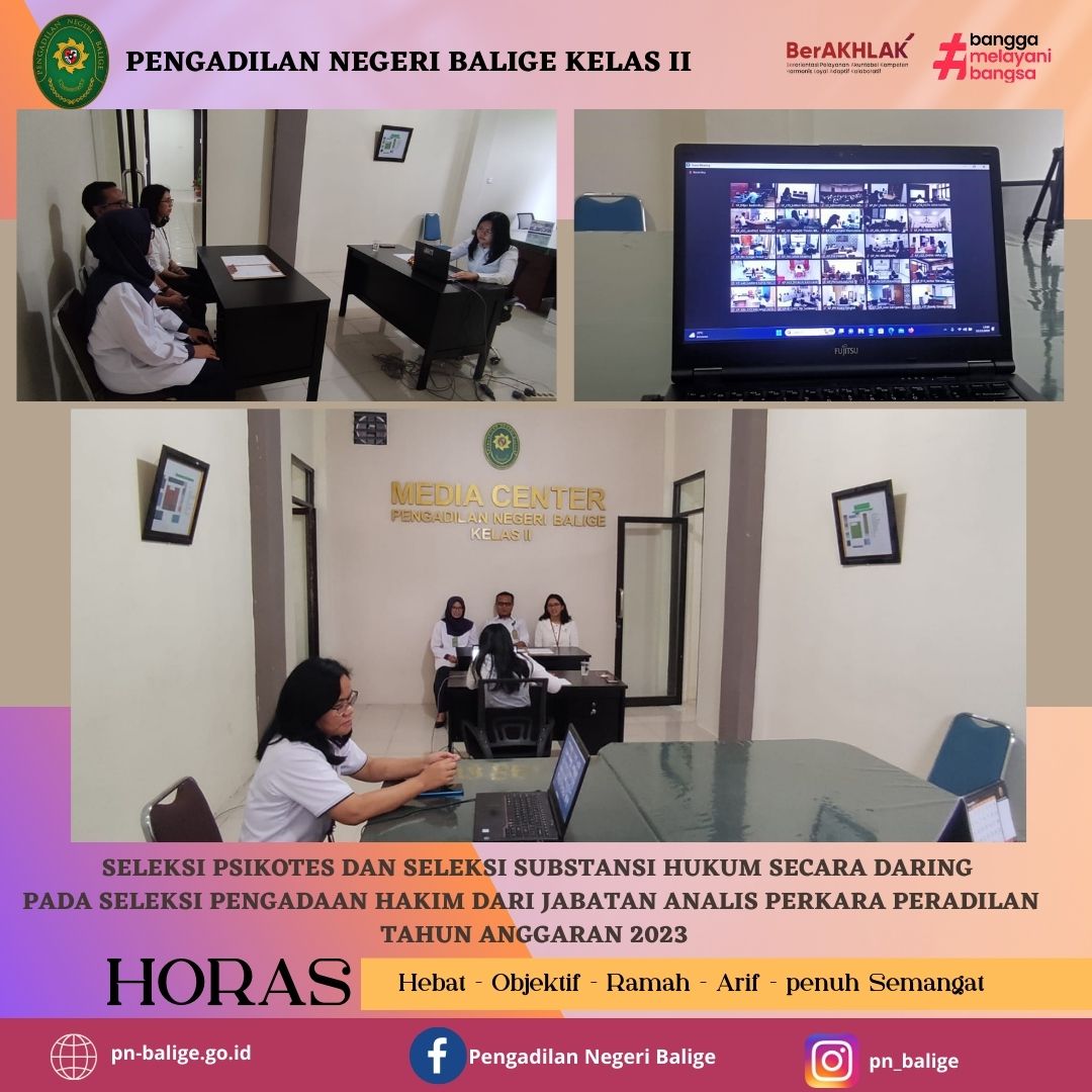 seleksi psikotes dan seleksi substansi hukum secara daring  pada seleksi pengadaan hakim dari jabatan analis perkara peradilan  TAHUN ANGGARAN 2023 